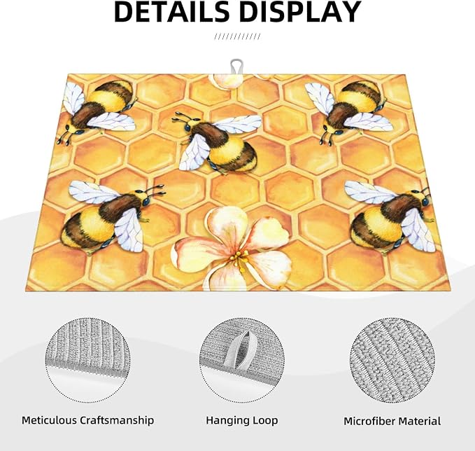 Bee Dish Drying Mat For Kitchen Counter Absorbent Large Kitchen Fast Dry Pad - Image 4