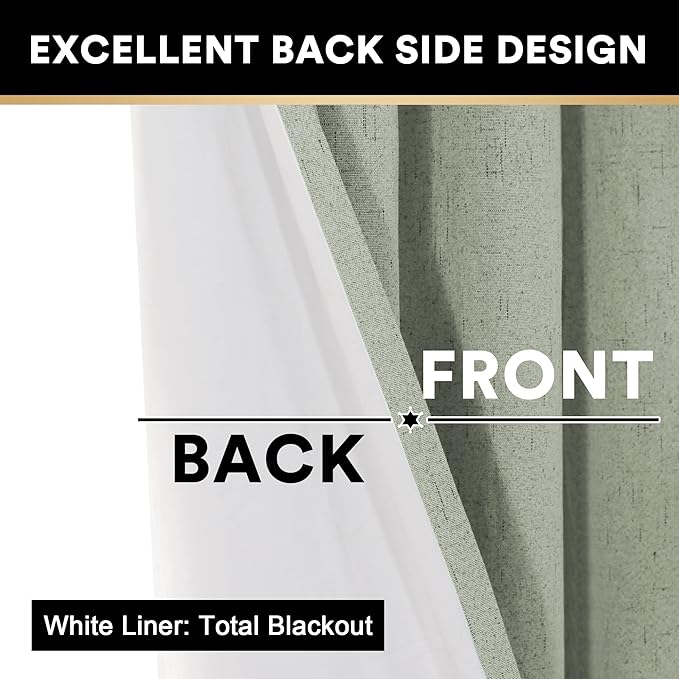 PrinceDeco 100% Blackout Curtains for Bedroom 64 Inches Long Thermal Insulated Textured Blackout Curtains 2 Panels Set Grommet Room Darkening Curtains for Bedroom Living Room(42x64 inch,Sage)