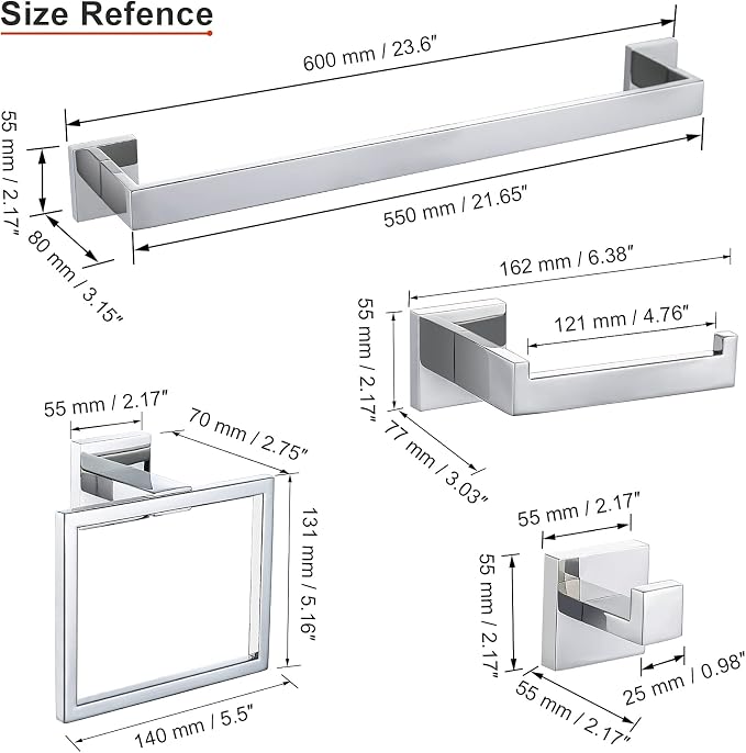 4-Piece Bathroom Hardware Set Chrome Bath Towel Bar Holder Sets Wall Mounted - Image 6