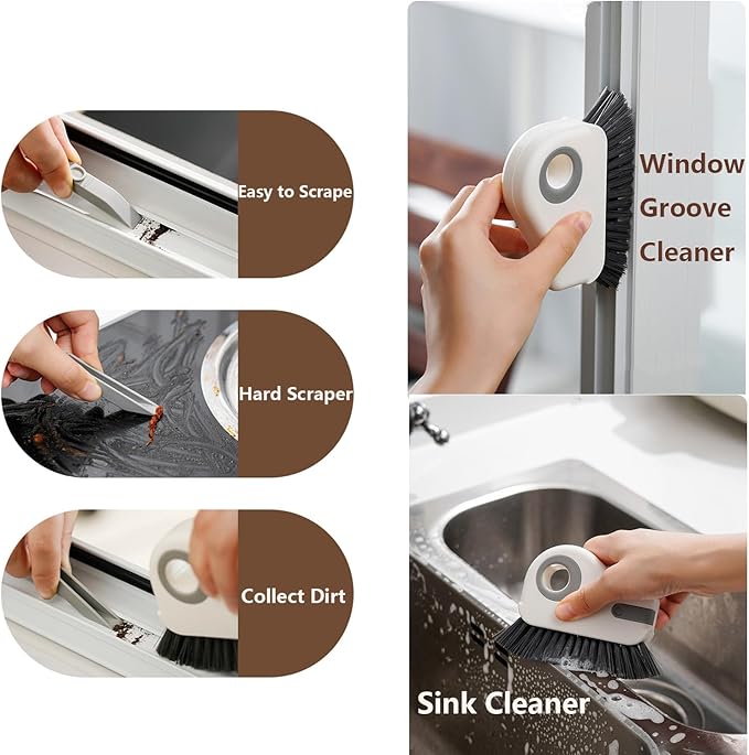 Groove Cleaning Brush 2 in 1 Grout Cleaner Tool Grip Brush Hard Bristle Crevice - Image 4