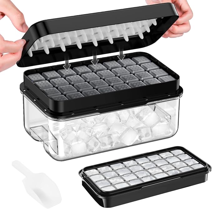 Ice Cube Tray with Lid and Bin, Ice Cube Tray Mold, with 1 tray, Ice Freezer by PHINOX