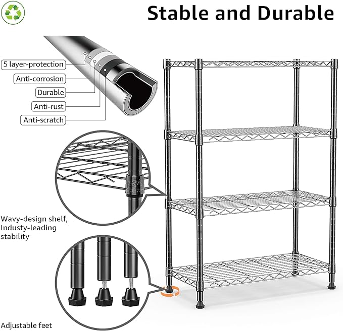 1000 lbs Storage Shelving Steel Heavy Duty 4-Tier Utility Shelving Unit Steel - Image 4