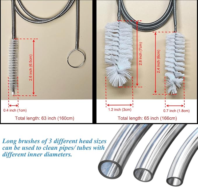 65" Flexible Drain Brush, Tube Pipe Cleaning Brush, Long Slim Cleaner Brush - Image 2