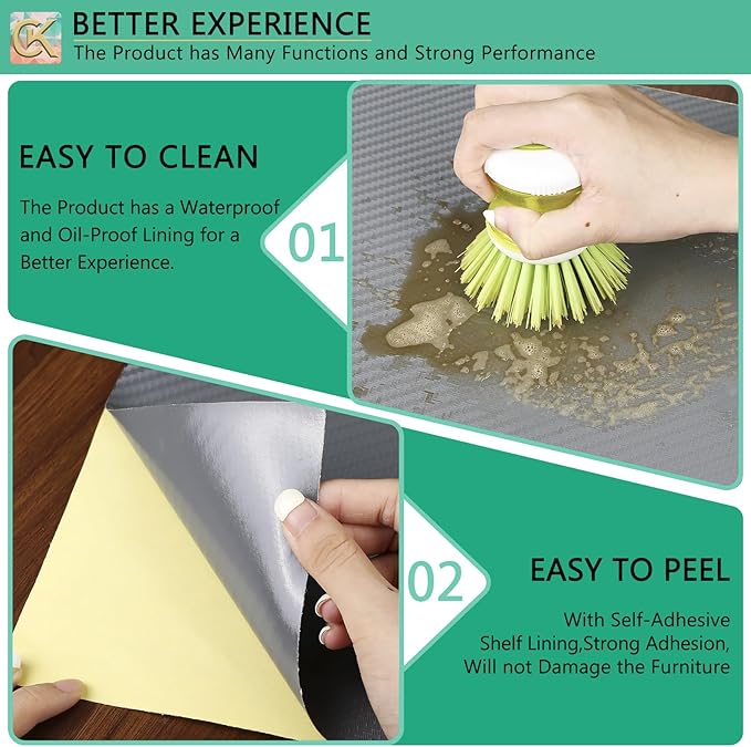 Self-Adhesive Shelf Liner Kitchen Liner, Waterproof Backed Paper Easy Peel and Stick Contact Liner Without Residue for Decor Your Desk Surface, Kitchen Countertops (Silver, 23.6 x 393.7 inches)