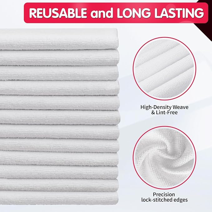 FIXSMITH White Microfiber Cleaning Cloth -Pack of 24, Highly Absorbent Cleaning - Image 7