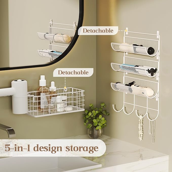 Wall-Mounted Hair Dryer Holder Styling Tool Organizer 4-Shelf Storage Wire - Image 5