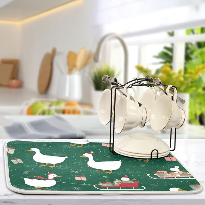 Christmas Geese Pattern Dish Drying Mat - Image 5