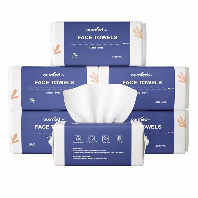 Ourmed Life Face Towels, Disposable Biodegradable Clean Facial Wash Cloth by ourmedlife