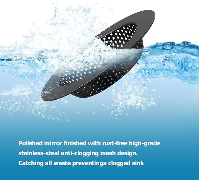 Black Kitchen Sink Drain Strainer, Sink Drain Cover, Food Catcher, Large Wide - Image 5