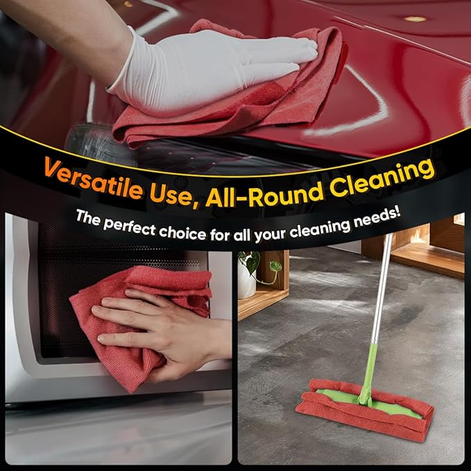 HOMEXCEL Red Shop Towels 100 Pack, Reusable Microfiber Cleaning Cloth Bulk - Image 6
