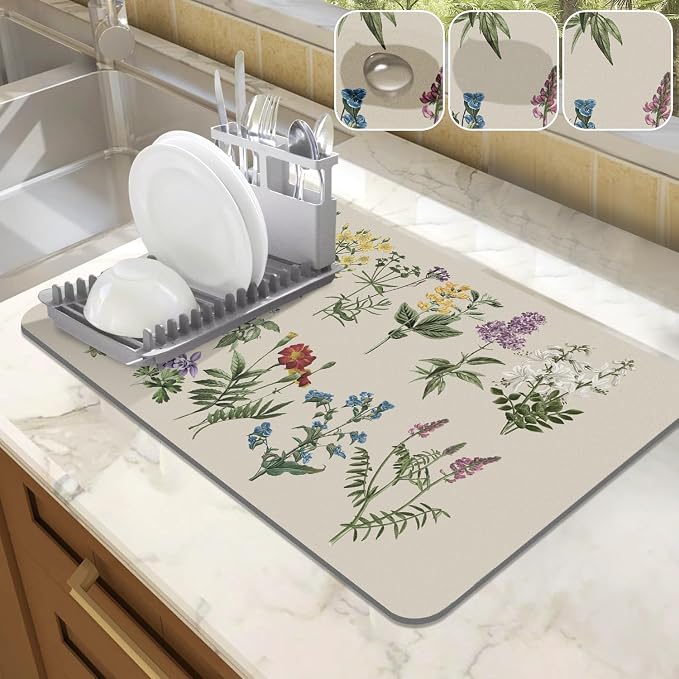 LOKHOM Dish Drying Mat for Kitchen Counter, Dish Drainer Rack Mat for Kitchen by LOKHOM