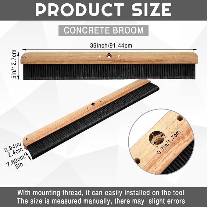 2 Pack 36 Inch Concrete Broom Finishing Tools Without Handle Wood Backed Brush - Image 2