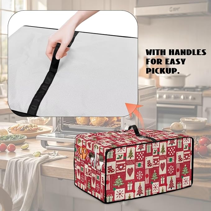 Christmas Decor Air Fryer Toaster Oven Dust Cover Washable Convection Oven Cover Stylish Kitchen Appliance Protector Decorations Countertop Accessories, L, Christmas Patchwork Print