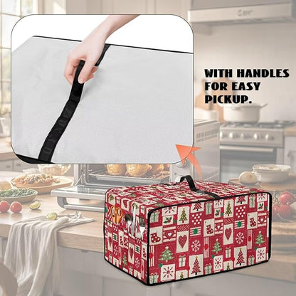 Christmas Decor Air Fryer Toaster Oven Dust Cover Washable Convection Oven Cover Stylish Kitchen Appliance Protector Decorations Countertop Accessories, L, Christmas Patchwork Print
