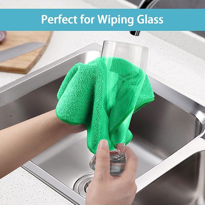 HOMEXCEL Green Microfiber Cleaning Cloth, 8 Pack Cleaning Towels - Image 5