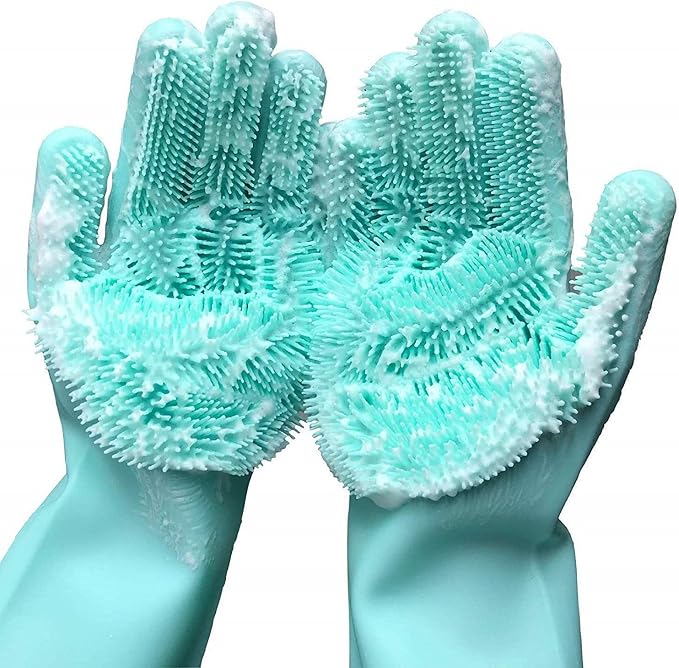 Magic Dishwashing Cleaning Sponge Gloves Reusable Silicone Brush Scrubber Gloves by MITALOO