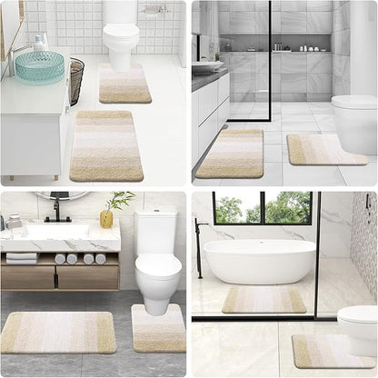 OLANLY Luxury Toilet Rugs U-Shaped 24x20, Extra Soft and Absorbent Microfiber Bathroom Rugs, Non-Slip Plush Shaggy Bath Mat, Machine Wash Dry, Contour Bathroom Mats for Toilet Base, Light Beige