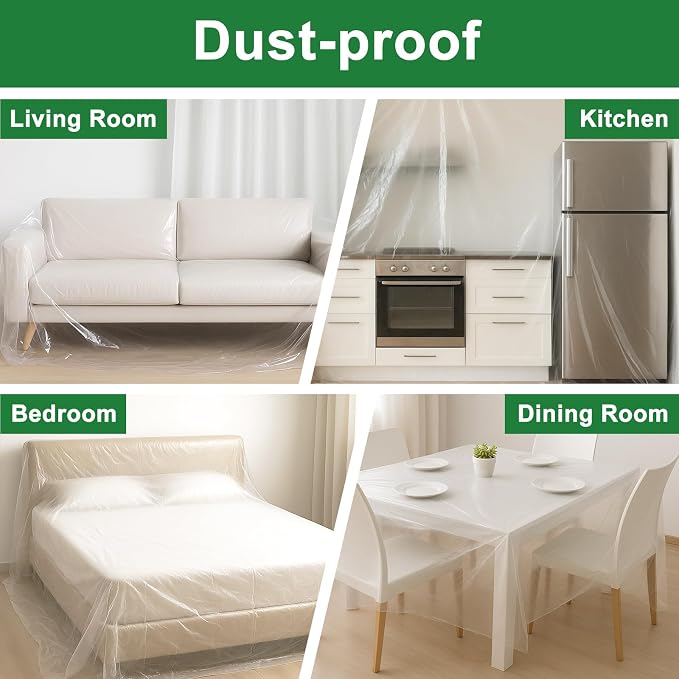 3-Pack 9x12 ft Painter Plastic Drop Cloths Sheet, Waterproof Anti-dust Cover - Image 6