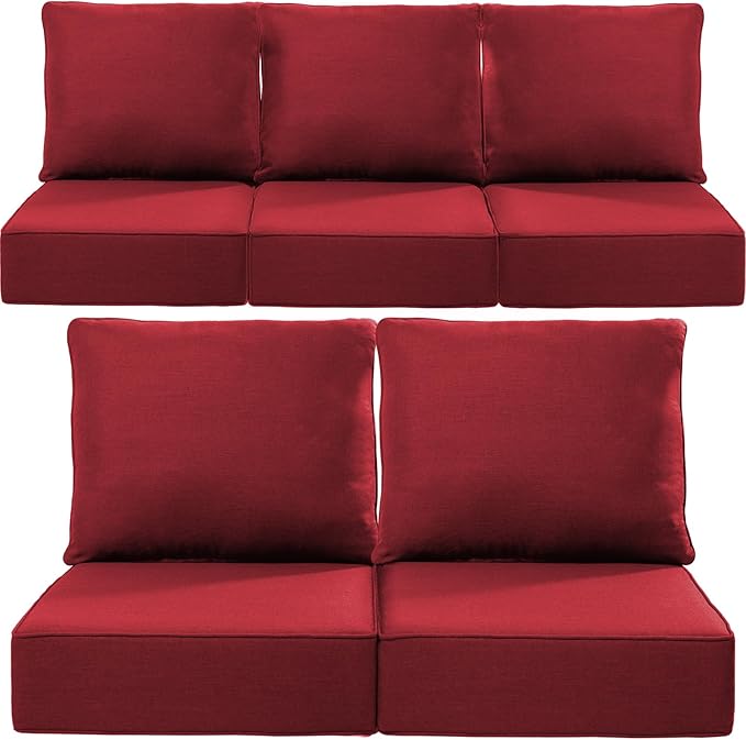 Luxury 24x24x6 Inch Outdoor Cushions for 5 Peice Patio Furniture Set - Set of 5 Water-Resistant Pillow for Dining Rocking Swivel Chairs Loveseat Couch Sectional Sofa - Red