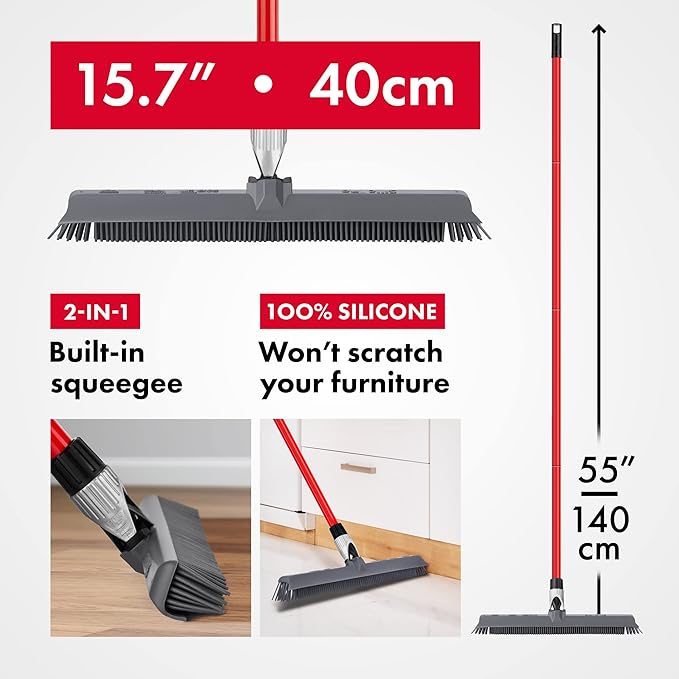 2-in-1 Silicone Rubber Broom Carpet Rake and Squeegee - Image 8