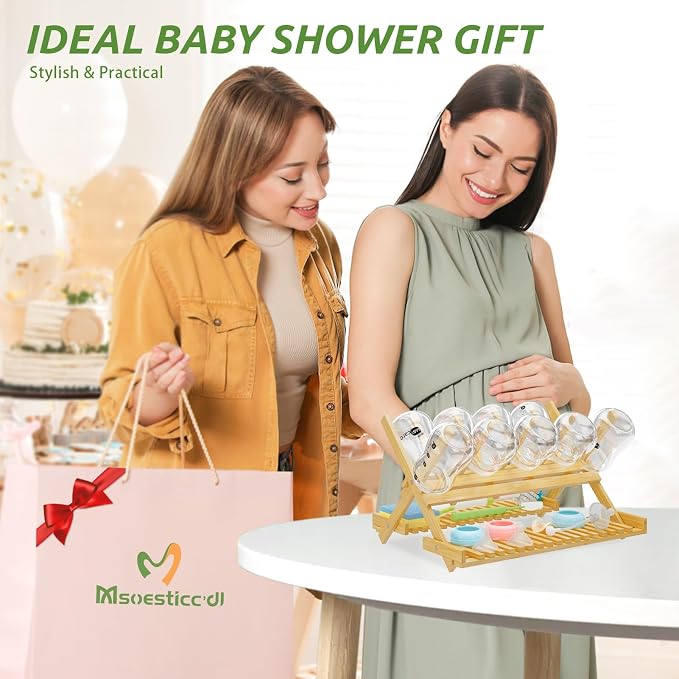DSVENROLY Baby Bottle Drying Rack Foldable Vertical Bamboo Milk Bottle and - Image 5