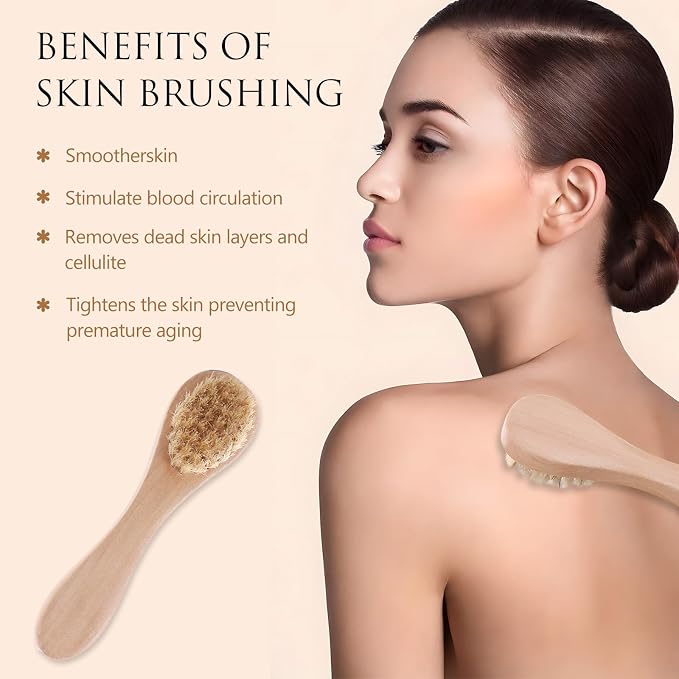 2 Pack Mini Dry Brush, Natural Bristle Small Body Brush, Exfoliating Facial - Image 4