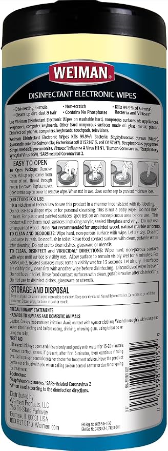 Weiman Electronics & Screen Disinfecting Wipes - Image 2