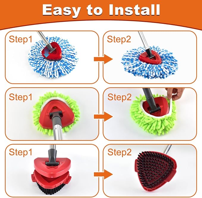 2 Microfiber Mop Head Refills and 2 Chenille Mop Pads, 1 Upgrade Scrub Brush 1 - Image 6
