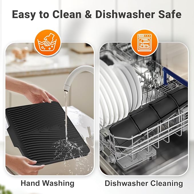 Silicone Dish Drying Mat for Kitchen Counter, Non-Slip Drain Pad, Dish Drying - Image 4