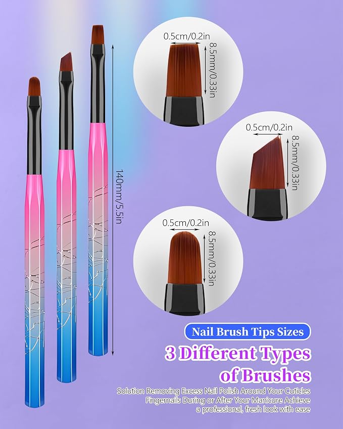3PCS Nail Polish Clean Up Brush, Round&Falt&Angled Acetone Resistant Nail Brush - Image 6