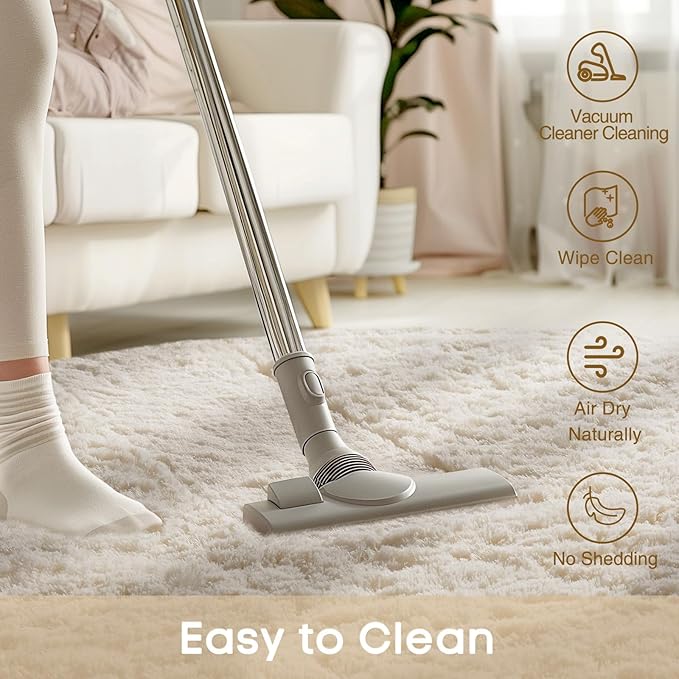 Ophanie Round Rugs 8Ft Ivory Circle Area Rug, Aesthetic Room Decor, Fluffy Fuzzy Bedroom Carpet, Plush Soft Shaggy Cream Living Room Rugs for Kids Home Decor, Nursery