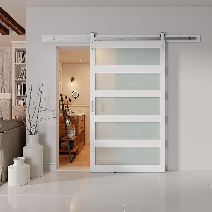 48'' x 84'' Glass Barn Door and 8 Ft Brushed Nickel Hardware Kit Included - Image 7