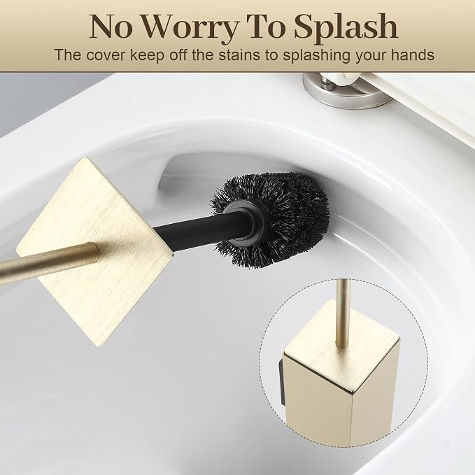 Toilet Brush and Holder Wall Mounted, Brushed Gold Aluminum - Image 4