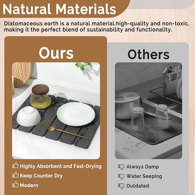2 PCS Stone Dish Drying Mat for Kitchen Counter, Quick Dry Stone Dishes Mats - Image 7