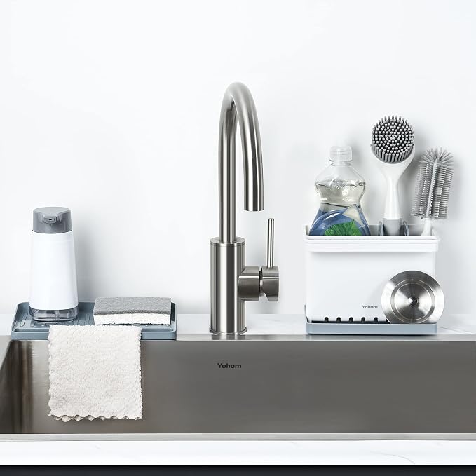 YOHOM Sink Brush Holder for Kitchen Sink Sponge Caddy Countertop Organizer - Image 7