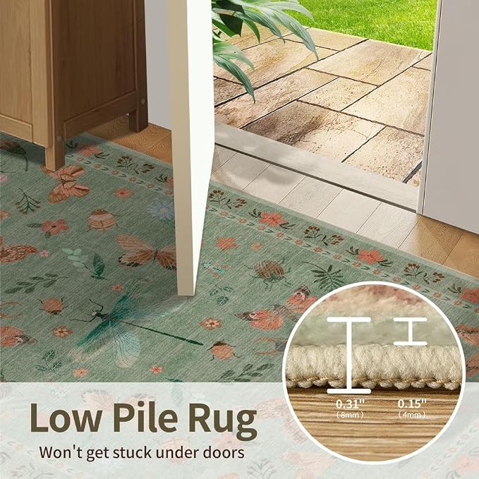 2x6 Floral Runner Rug, Washable Runners - Image 6