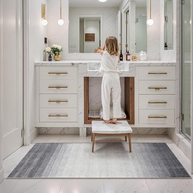 Wonnitar Modern Ombre 2x6 Hallway Runner Rug, Washable Grey Kitchen Rug Runner, Non-Slip Abstract Contemporary Laundry Room Carpet Runner Soft Low Pile Mat for Entryway Bathroom (Grey, 2'x6')