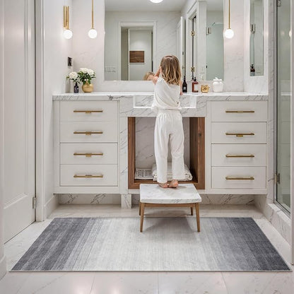 Wonnitar Modern Ombre 2x6 Hallway Runner Rug, Washable Grey Kitchen Rug Runner, Non-Slip Abstract Contemporary Laundry Room Carpet Runner Soft Low Pile Mat for Entryway Bathroom (Grey, 2'x6')