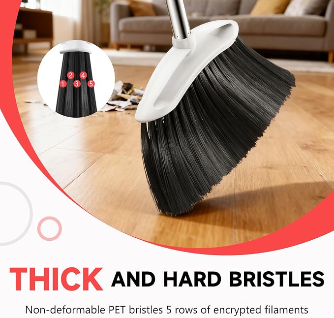Heavy Duty Broom, 54-inch Adjustable Long Handle Angle Brooms Large Brooms - Image 3