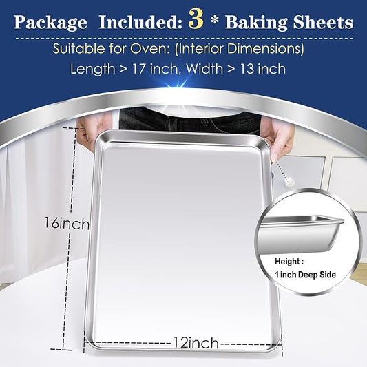 P&P CHEF 16 Inch Baking Cookie Sheet, Oven Pan Tray Stainless Steel Sheet Pan - Image 2