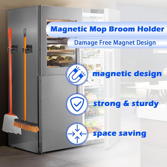 Strong Magnetic Mop Broom Holder, 2 Pack Heavy Duty Magnetic Mop Hanger - Image 6