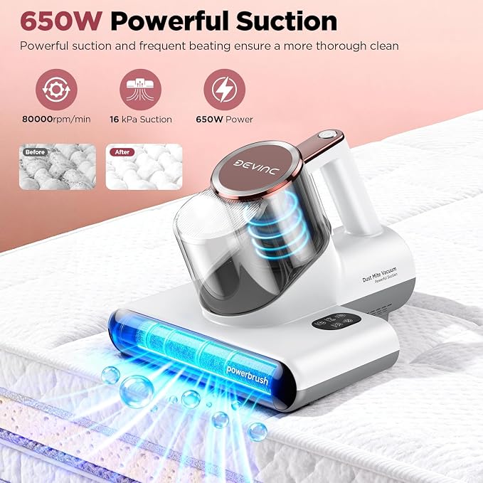 DEVINC Mattress Vacuum Cleaner, 16Kpa 650W Bed Vacuum Cleaner - Image 2