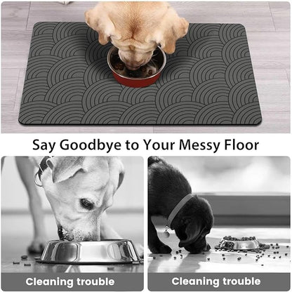 Dog Food Mat for Floors, Absorbent and Quick-Drying Pet Cat Food Mat,Anti-Fouling and Easy-to-Clean Pet Feeding Mat,Dog Bowl Mats for Messy Drinking Water Bowls.16x24inch Boho Style