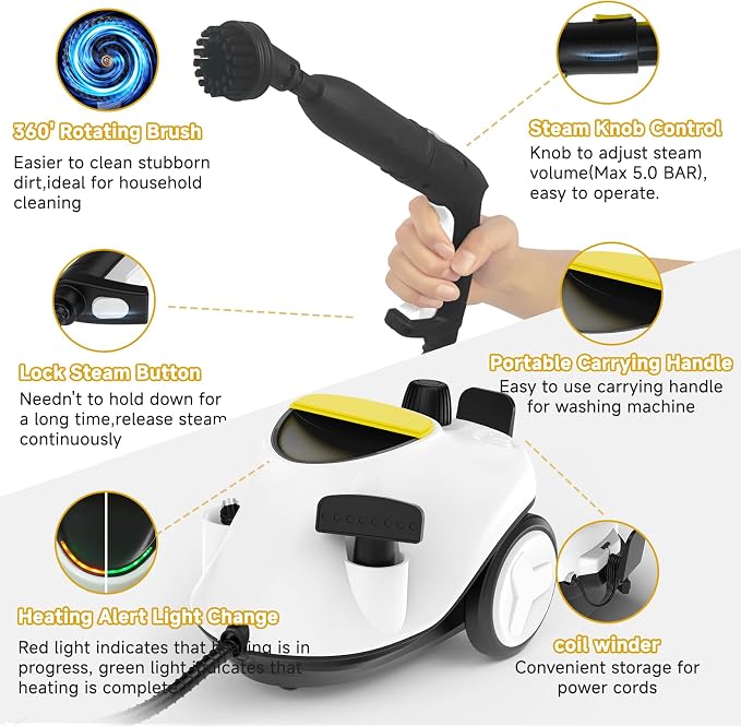 Steam Cleaner, 3 Minutes Fast Heating，for Floors, Grout and Cars - Image 4