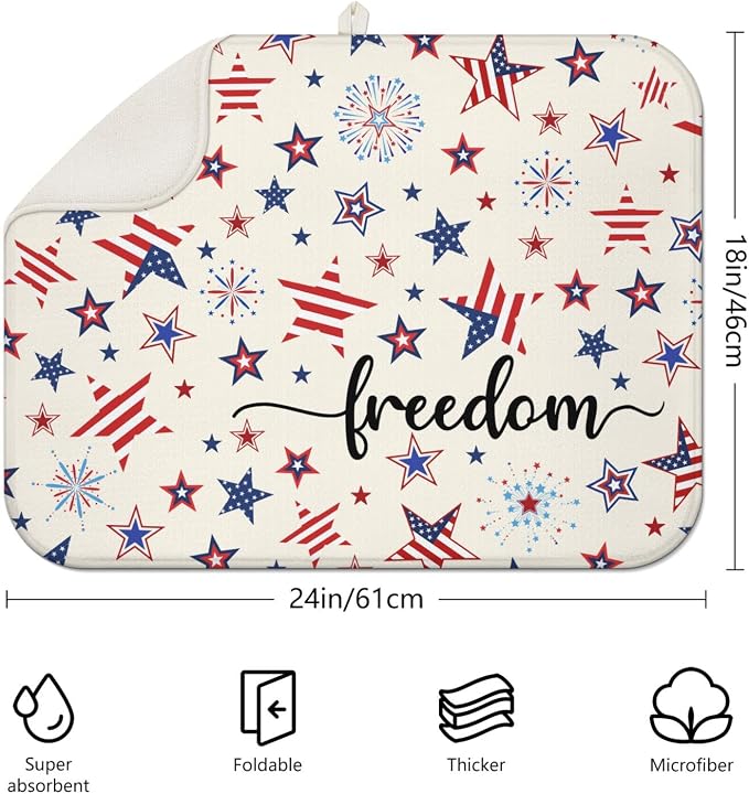 4th of July Dish Drying Mat for Kitchen Counter, Independence Day Stars - Image 2