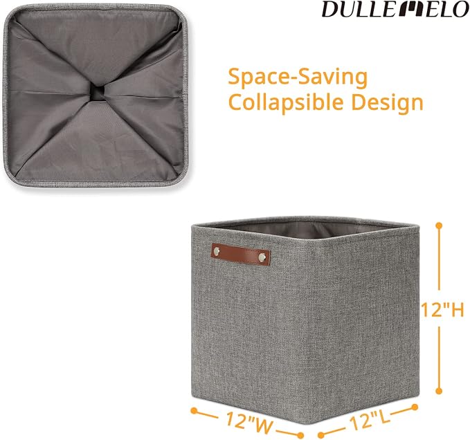 DULLEMELO 12 inch Cube Storage Bins, Large Collapsible Grey Storage Baskets - Image 2
