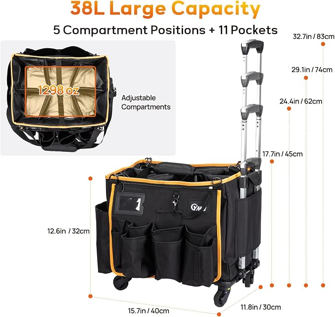 YMU Large Rolling Cleaning Caddy Bag - Image 4