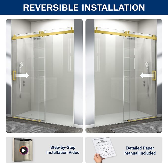 Abruzzo 56"-60" x76" Frameless Shower Door Gold - Image 7