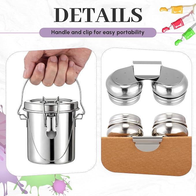 Skybooly 2 Pcs Paint Brush Cleaner Set Stainless Steel Double Dipper Palette - Image 3