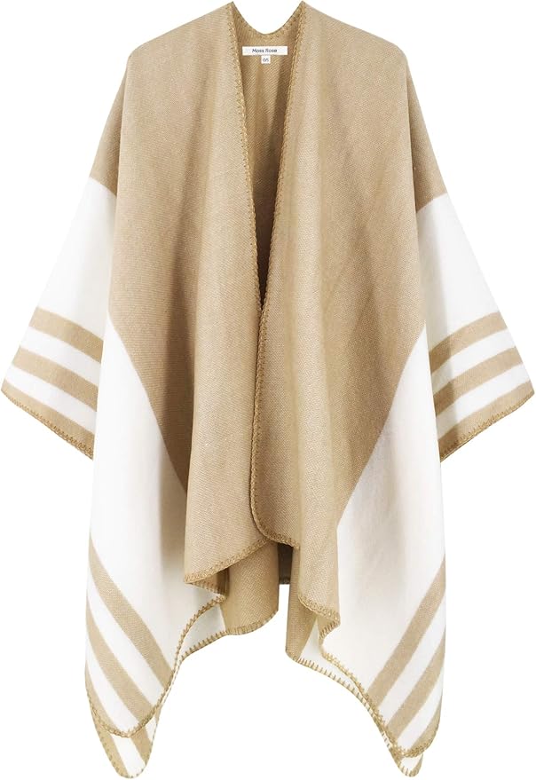 Moss Rose Women's Travel Plaid Shawl Wrap Open Front Poncho Cape for Fall Winter